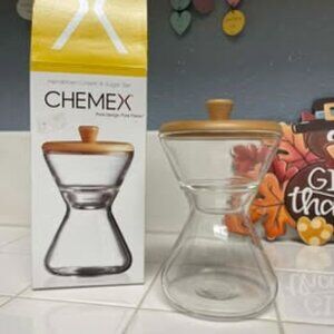 Chemex cream & sugar set AND clear glass coffee cup